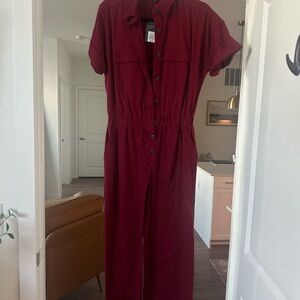 Universal Thread Maroon Button-Up Jumpsuit